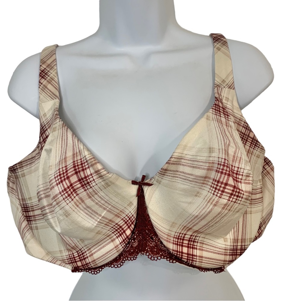 CACIQUE Plaid Unlined Full Coverage Bra Sz 46D